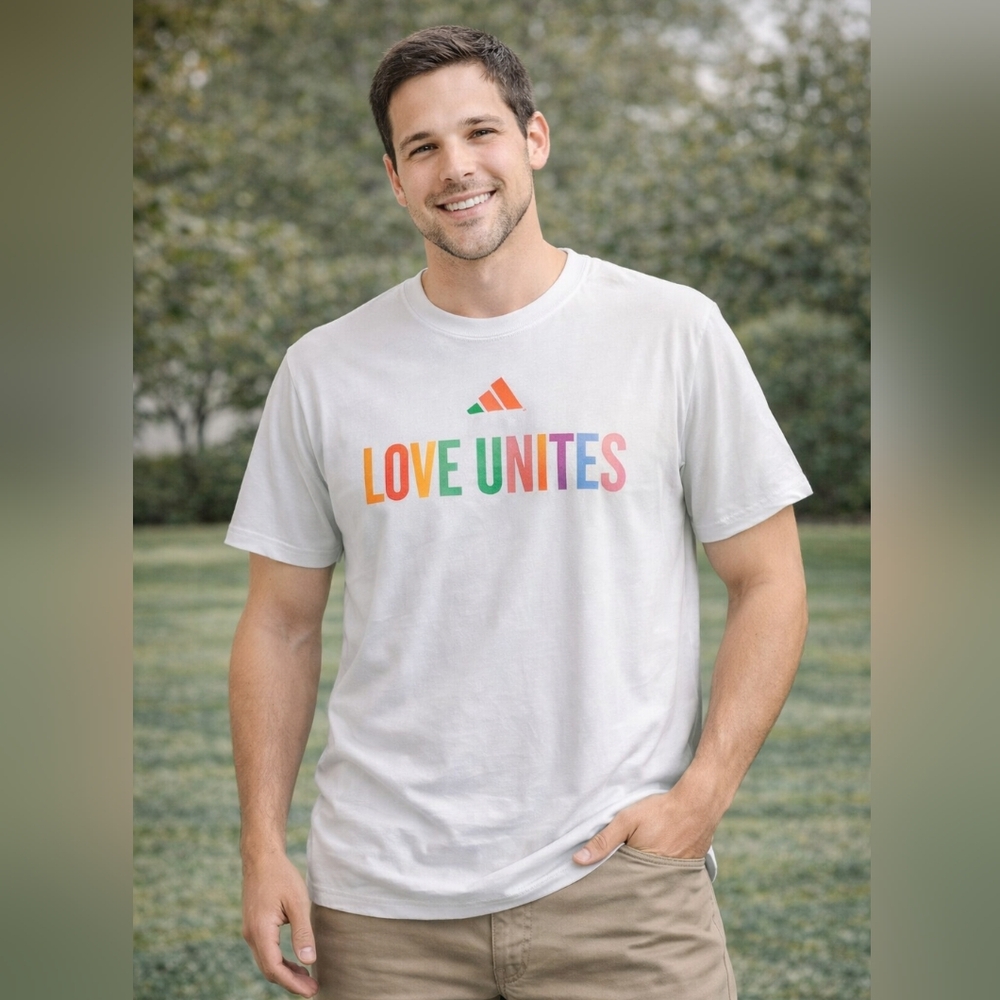 Adidas Love Unites T-Shirt White Rainbow Logo Men’s Size M Pride Collection